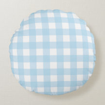 Baby Blue Plaid Round Pillow