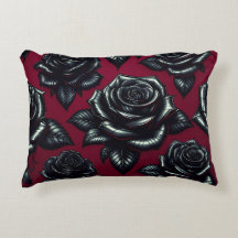 Black Rose Accent Pillow