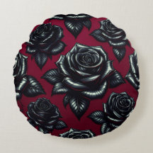 Black Rose Round Pillow