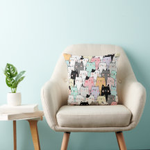 Cat Party 16×16 Throw Pillow