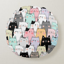 Cat Party Round Pillow