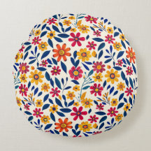 Elegant Floral Charm Round Pillow
