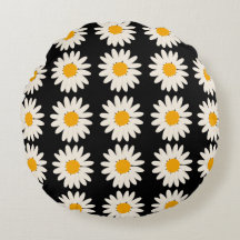 Flower Black Round Pillow