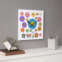 Flower Power Square Wall Clock