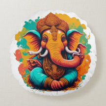 Ganesha, ganesh, ganapati remover of obstacles #1 round pillow