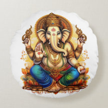 Ganesha, ganesh, ganapati remover of obstacles #4 round pillow