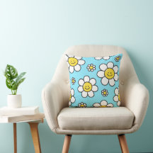 Happy Flowers  16×16 Throw Pillow