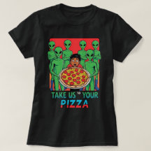 Pizza Aliens blk Womens T-Shirt