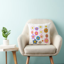 Smile Flowers 16×16 Throw Pillow