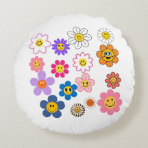 Smile Flowers Round Pillow