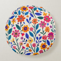 Vibrant Garden Glow Round Pillow