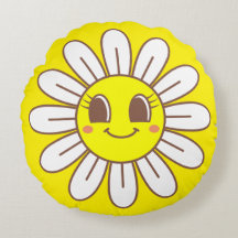 Yellow Sun Round Pillow