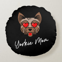 Yorkie Mom 3 Round Pillow